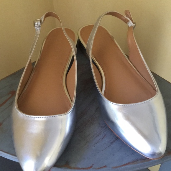 silver flat slingback shoes